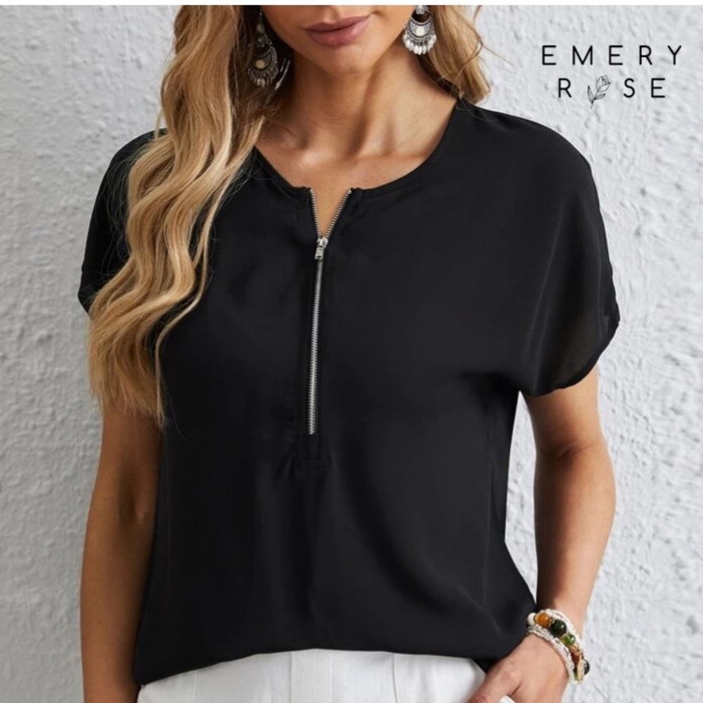 Black zip up blouse